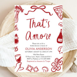 Small That's Amore Whimsical Italian Pizza Bridal Shower Invitation Front View
