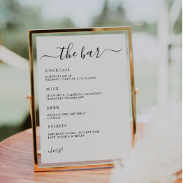 Small The Bar Menu Sign, Minimalist Wedding Bar Menu, Invitation Front View