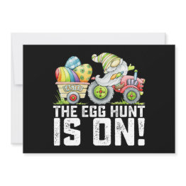 Small The Egg Hunt Is On Gnome Funny Easter Invitation Front View