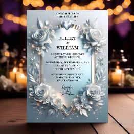 Small The Fancy Metal Glam Shiny High End Silver Wedding Invitation Front View
