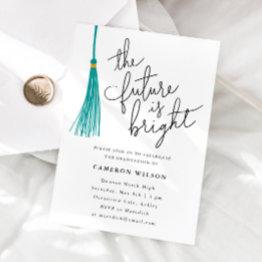 Small The Future Is Bright Green Tassel Graduation Party Invitation Front View