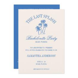 Small The Last Splash Blue Retro Beach Bachelorette Invitation Front View