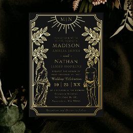 Small The Lovers Mystical Black Gold Tarot Invitations Wedding Front View