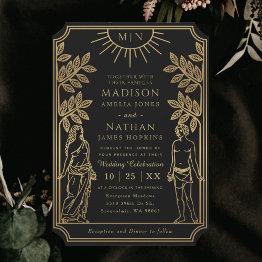Small The Lovers Mystical Black Gold Tarot Invitations Wedding Front View