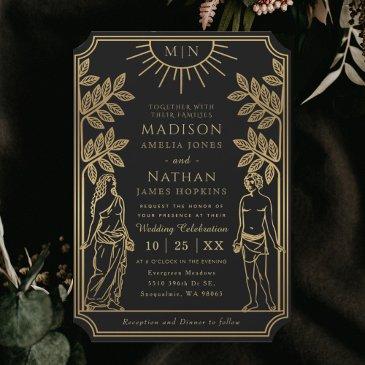 the lovers mystical black gold tarot invitations wedding