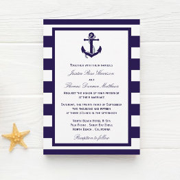 Small The Nautical Anchor Navy Stripe Wedding Collection Invitation Front View