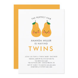 Small The Perfect Pair Twins Baby Shower Invitation Front View