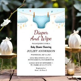 Small The Post Dad Pink Blue Diaper And Wipe Baby Shower Invitation Front View