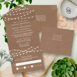 Small The Rustic Kraft String Lights Wedding Collection All In One Invitation Front View