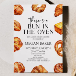 Small There's A Bun In The Oven Bread Baby Shower Invitation Front View