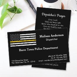 Small Thin Gold Line Police Fire 911 Dispatcher Business Invitations Front View