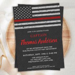 Small Thin Red Line Fireman Firefighter Retirement Invitation Front View