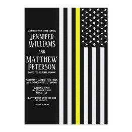 Small Thin Yellow Line Dispatcher Flag Wedding Invitation Front View
