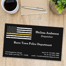 Small Thin Yellow Line Fire Police Dispatcher Business Invitations Front View