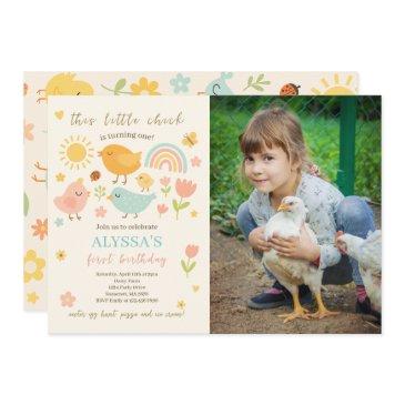 this chick is turning one farm 1st birthday photo invitation