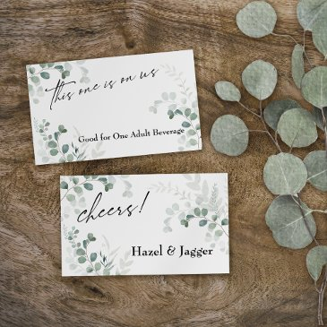 this one is on us elegant greenery drink ticket enclosure invitations