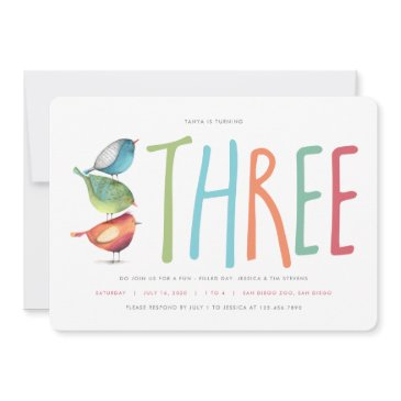 three birdie third birthday party invitation