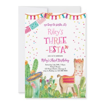 three esta fiesta girl 3rd birthday invitation