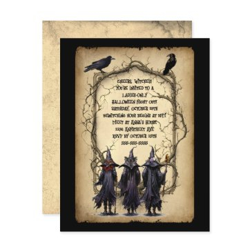 three witches & twig frame halloween invitation