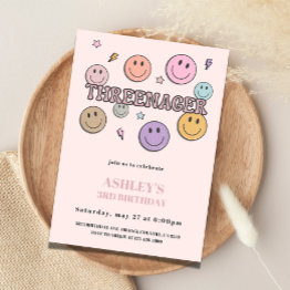 Small Threenager Birthday Invitation, 3rd Birthday Invitation Front View