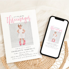 Small Threenager | Photo 3rd Birthday Party Invitation Front View