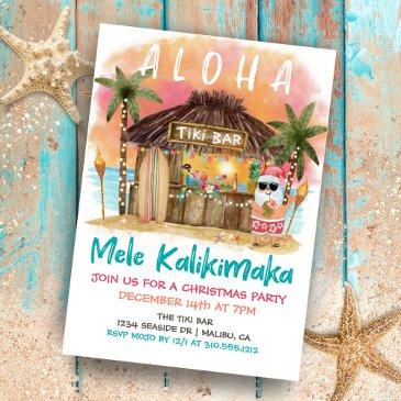 tiki beach bar tropical santa christmas party invitation