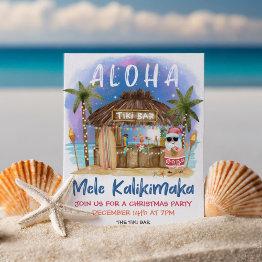 Small Tiki Beach Bar Tropical Santa Christmas Party Invitation Front View