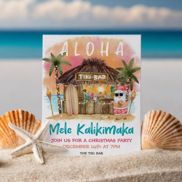 tiki beach bar tropical santa christmas party invitation