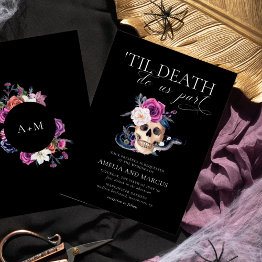 Small 'til Death Do Us Part Purple & Black Wedding Invit Invitation Front View