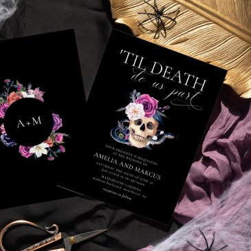 'til death do us part purple & black wedding invit invitation