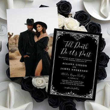 till death do us part gothic monogram wedding invitation