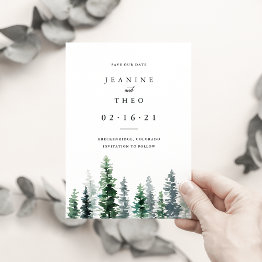 Small Timber Grove | Winter Watercolor Save The Date Front View