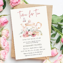 Small Time For Tea Boho Teapot Bridal Shower Invitation Front View