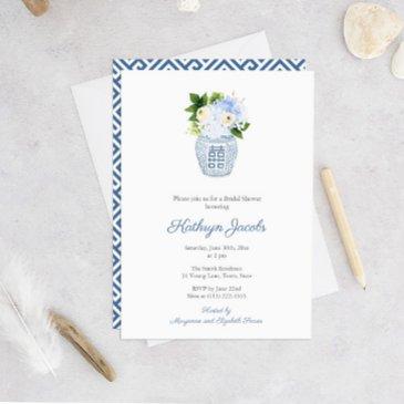 timeless blue and white ginger jar bridal shower invitation