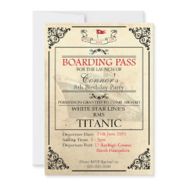 Small Titanic Boarding Pass Invitation Front View