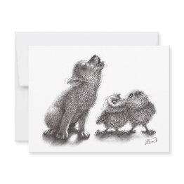 Small Together Howling - Wolf Meets Owls Postinvitations Front View
