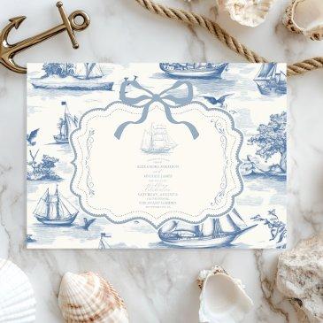 toile chic nautical bow wedding invitation
