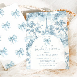 Small Toile De Jouy Bridal Shower French Bow Paris Invitation Front View