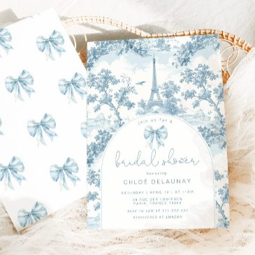 toile de jouy bridal shower french bow paris invitation