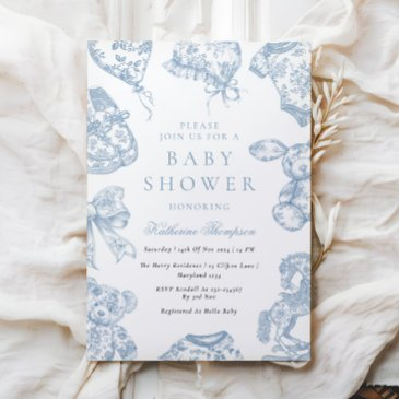 toile de jouy nursery baby shower invitation