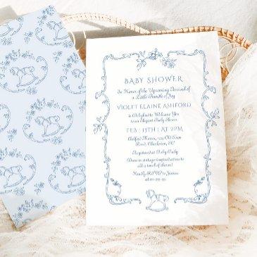 toile de jouy vintage toy frame baby shower invitation