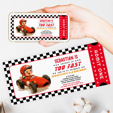 too fast racing car ticket birthday invitation