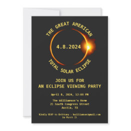 Small Total Solar Eclipse Viewing Party 4/8/2024 Usa Invitation Front View