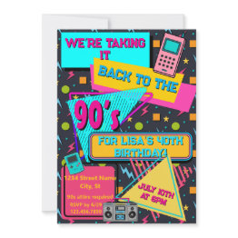 Small Totally Rad 80s / 90s Themed Party Invitation Front View