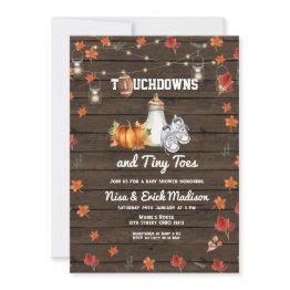 Small Touchdown Football Tiny Toes Pumpkin Baby Shower Invitation Front View
