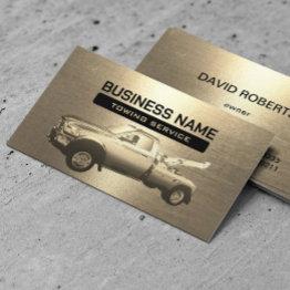 Small Towing Service Modern Gold Tow Truck Professional Business Invitations Front View