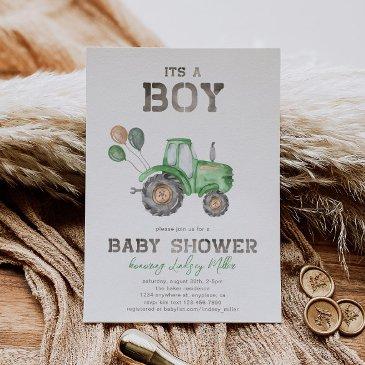 tractor baby shower invitation | green tractor