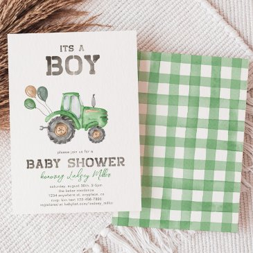 tractor baby shower invitation | green tractor