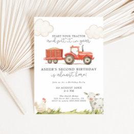 Small Tractor Farm Birthday Invitation Front View
