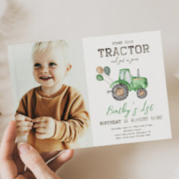 Small Tractor Photo Birthday Invitation | Farm Front View